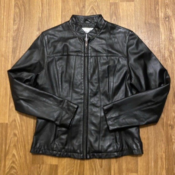 Vintage Wilsons Maxima Leather Jacket Women‎ Medium Black Motorcycle Biker Zip - Picture 1 of 5